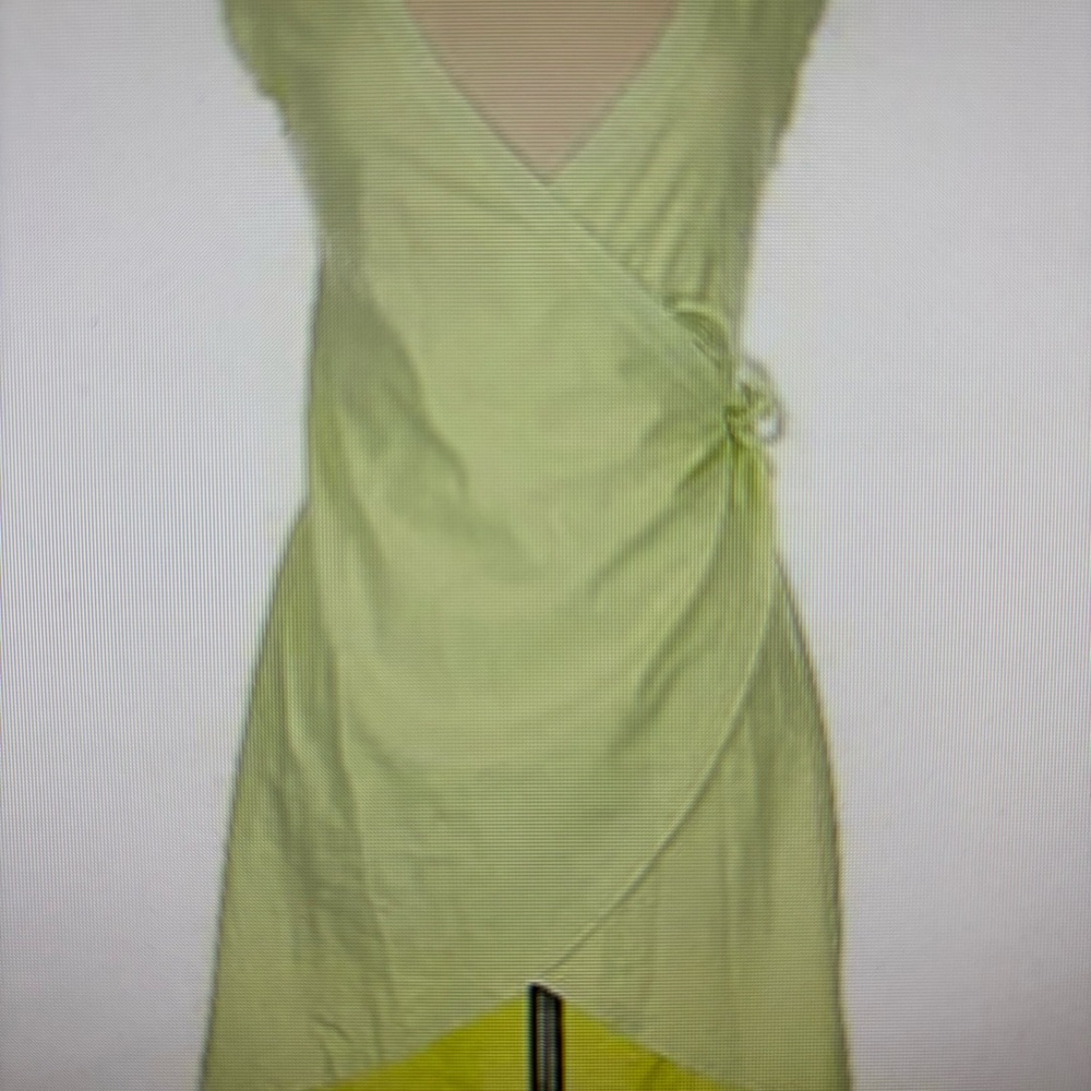 Anthropologie MONTAUK Daily Practice V-Neck Mini Wrap Dress Lime Green L so now